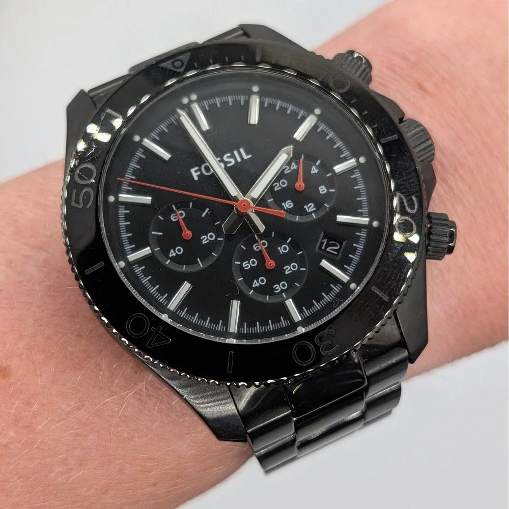 Fossil‎ CH2863 Black Chronograph Watch 44mm Date Steel Bracelet